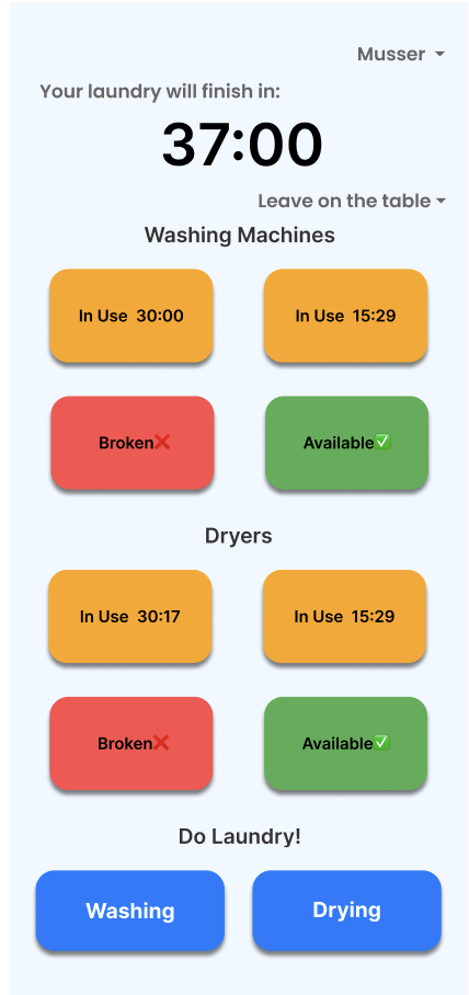 Homepage when user is using machines, a timer of the machine used is added on the top.